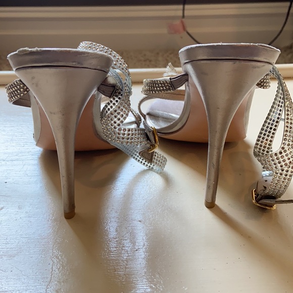 Metallic Gold Rhinestone Stiletto Sandals Heels - Picture 4 of 8